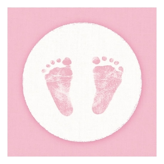 60x Servetten baby voetjes print meisje roze-wit 3-laags