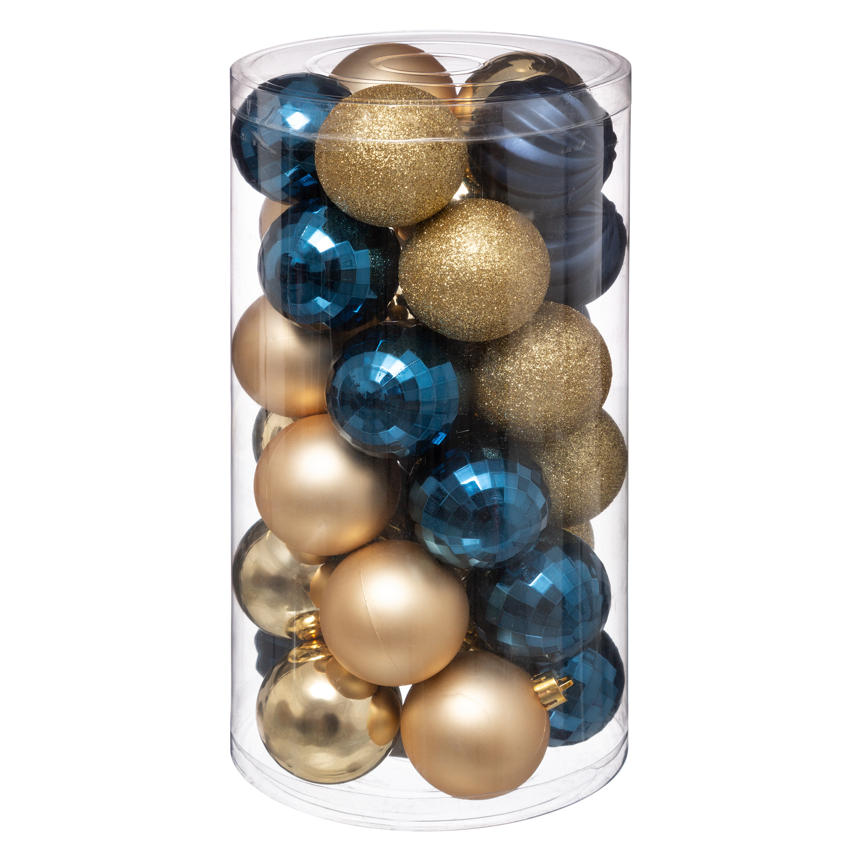 60x stuks kerstballen mix blauw-champagne glans en mat kunststof 6 cm