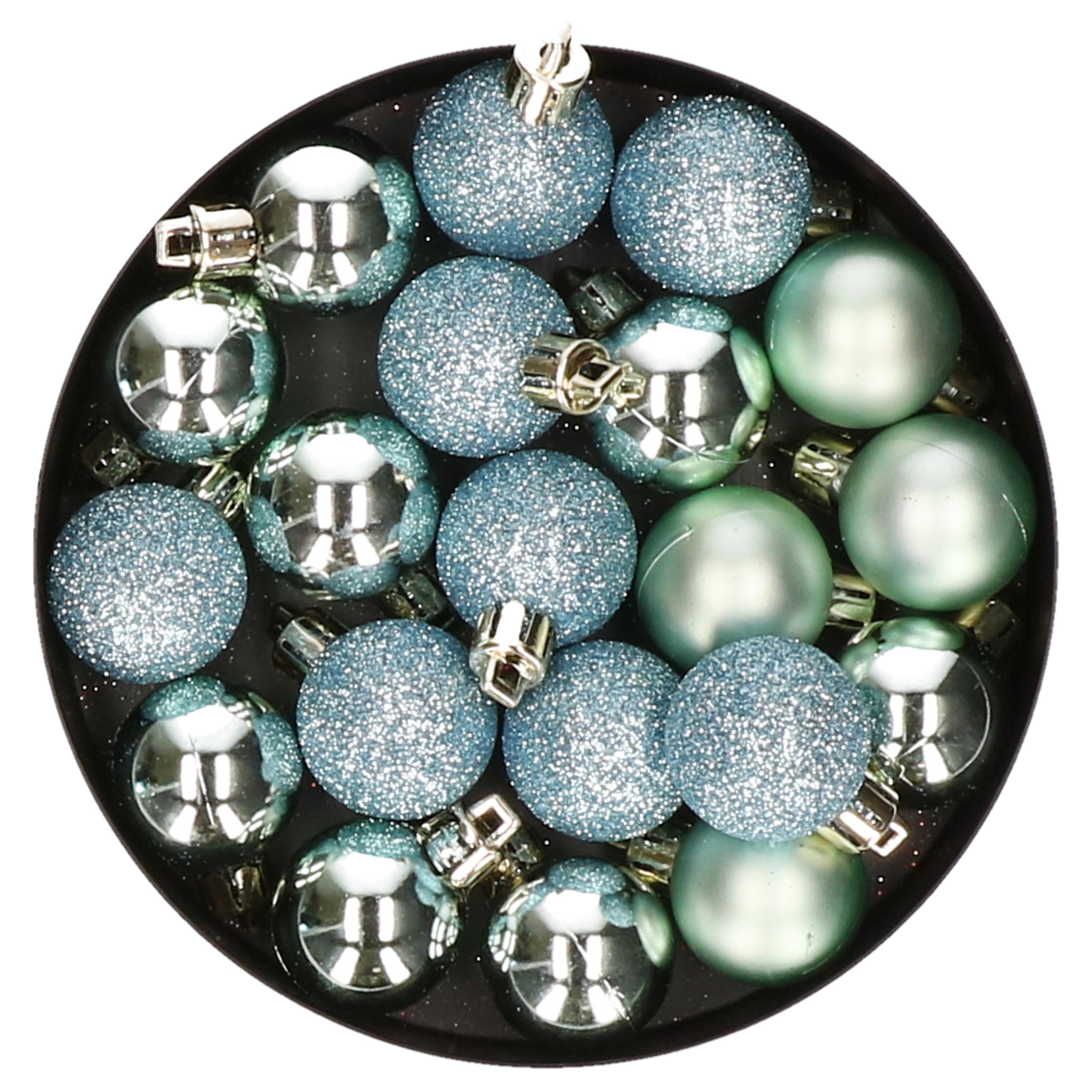 60x stuks kleine kunststof kerstballen mint groen 3 cm mat-glans-glitter