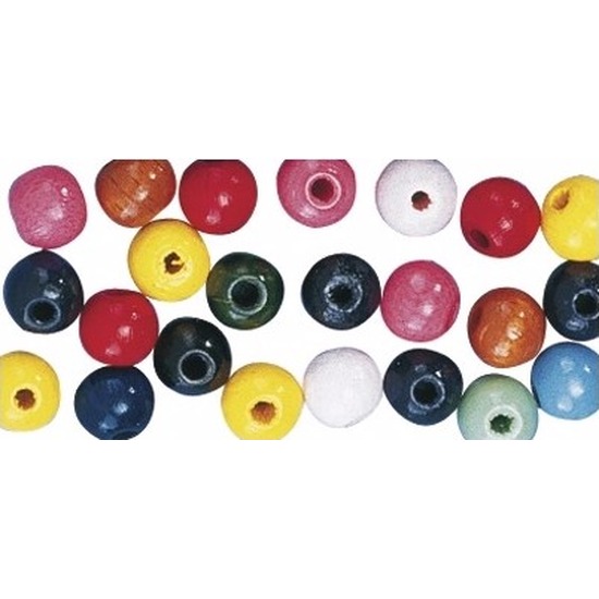 64x Houten kralen gekleurd 12 mm in verschillende kleuren