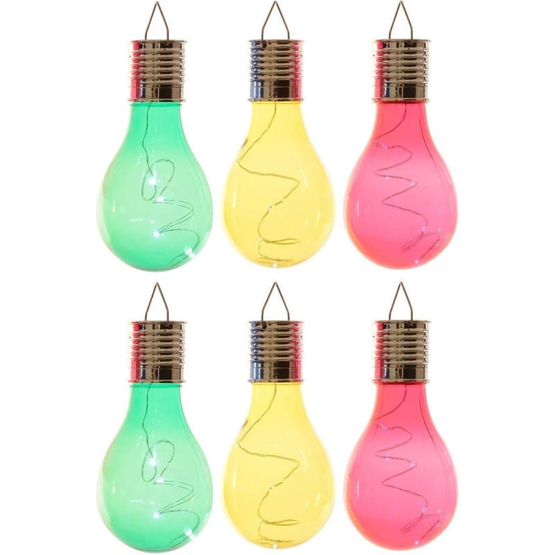 6x Buitenlampen-tuinlampen lampbolletjes-peertjes 14 cm groen-geel-rood