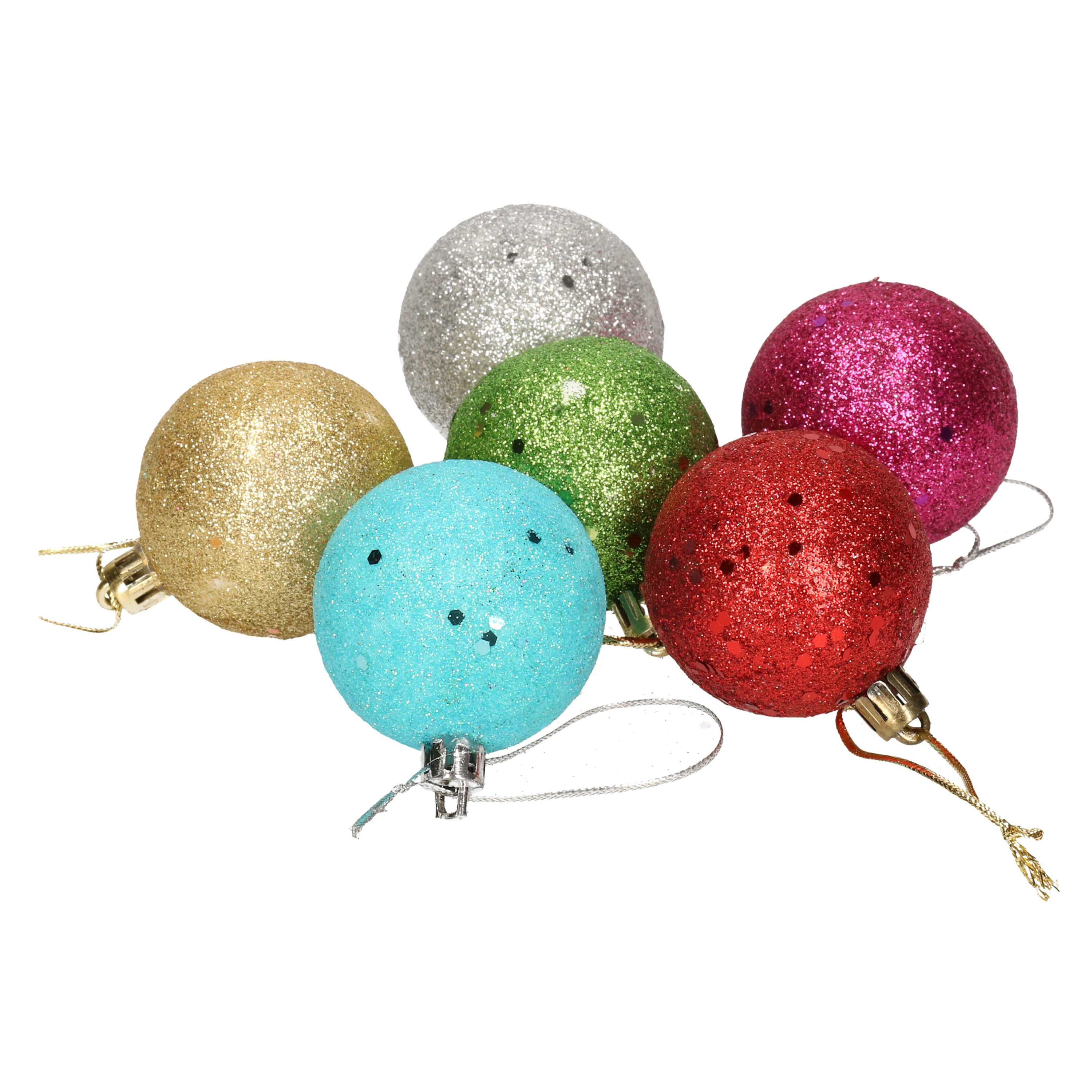 6x Gekleurde onbreekbare kerstballen met glitters 5 cm