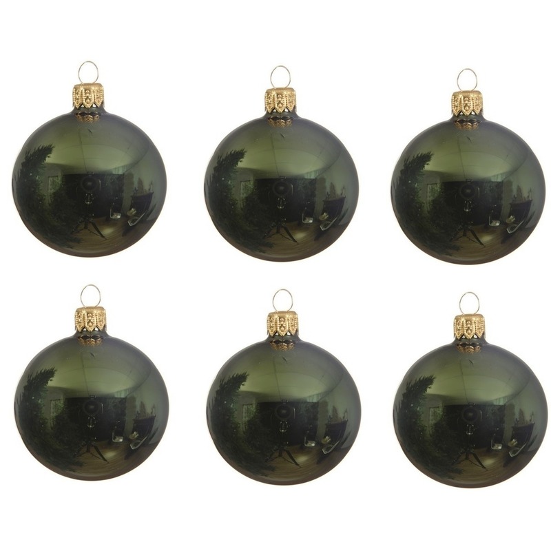 6x Glazen kerstballen glans donkergroen 8 cm kerstboom versiering-decoratie