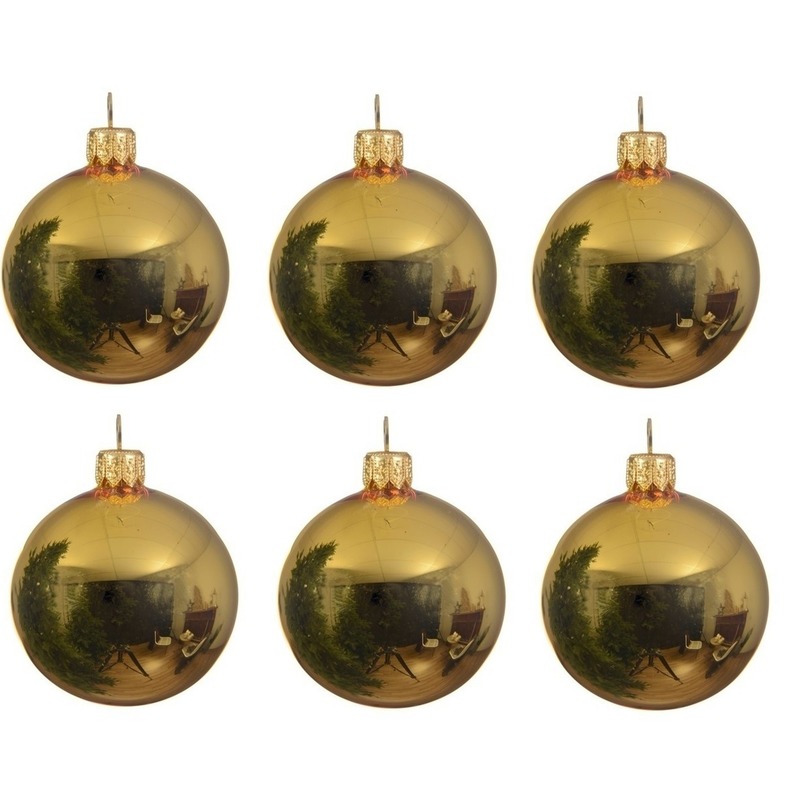 6x Glazen kerstballen glans goud 6 cm kerstboom versiering-decoratie