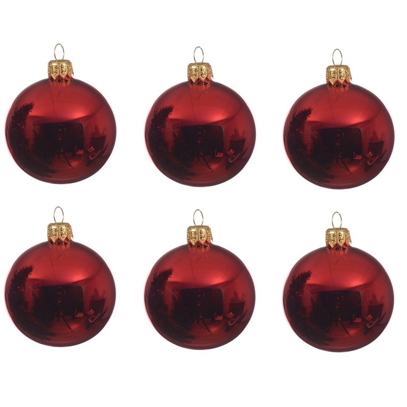 6x Glazen kerstballen glans kerst rood 6 cm kerstboom versiering-decoratie