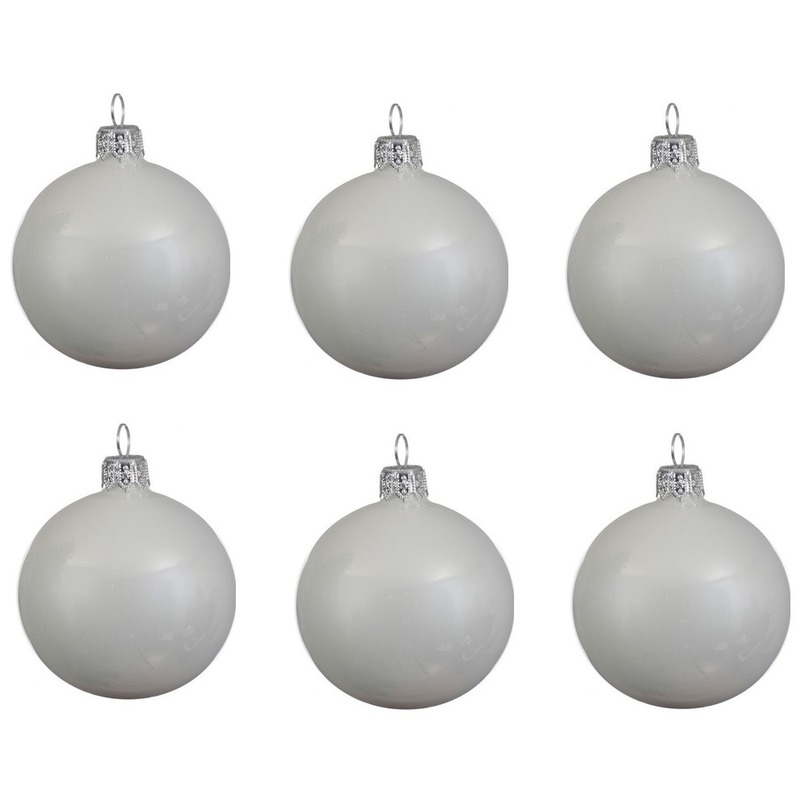 6x Glazen kerstballen glans winter wit 8 cm kerstboom versiering-decoratie