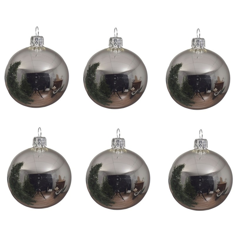 6x Glazen kerstballen glans zilver 8 cm kerstboom versiering-decoratie