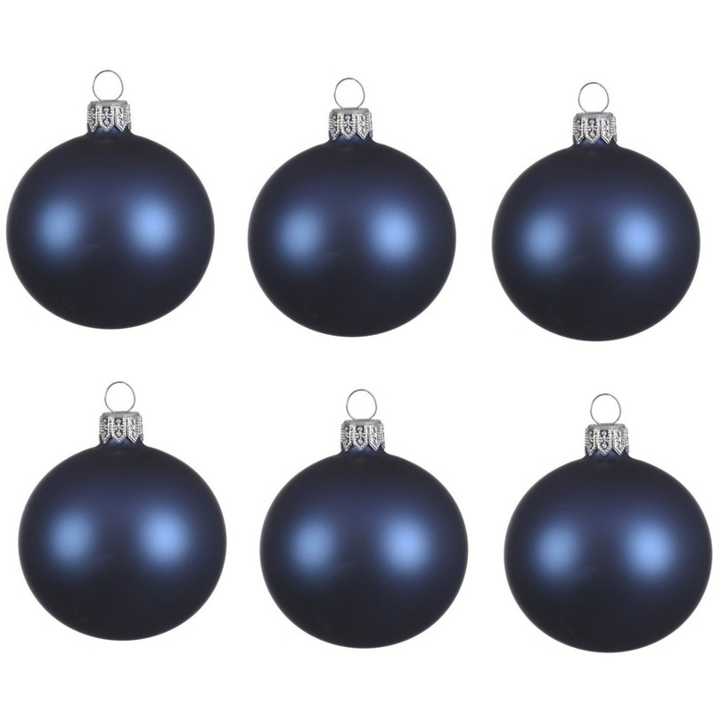 6x Glazen kerstballen mat donkerblauw 6 cm kerstboom versiering-decoratie