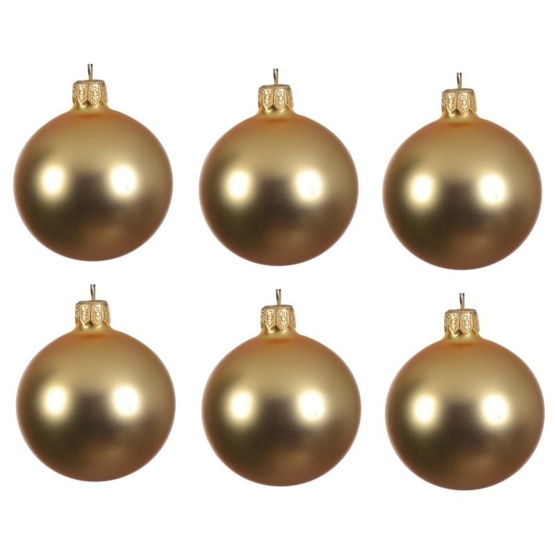 6x Glazen kerstballen mat goud 6 cm kerstboom versiering-decoratie