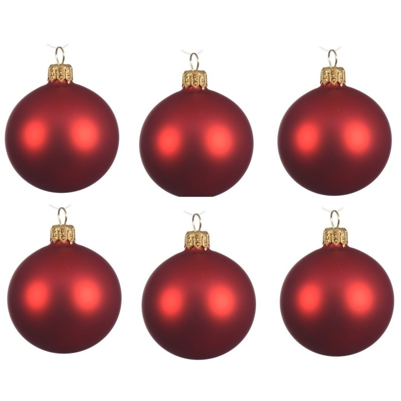 6x Glazen kerstballen mat kerst rood 6 cm kerstboom versiering-decoratie
