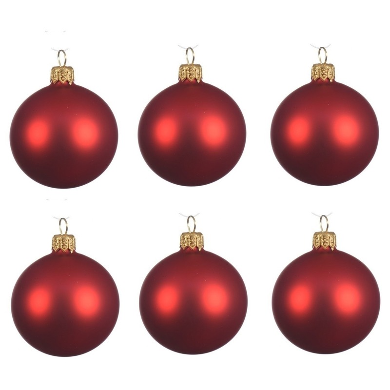 6x Glazen kerstballen mat kerst rood 8 cm kerstboom versiering-decoratie