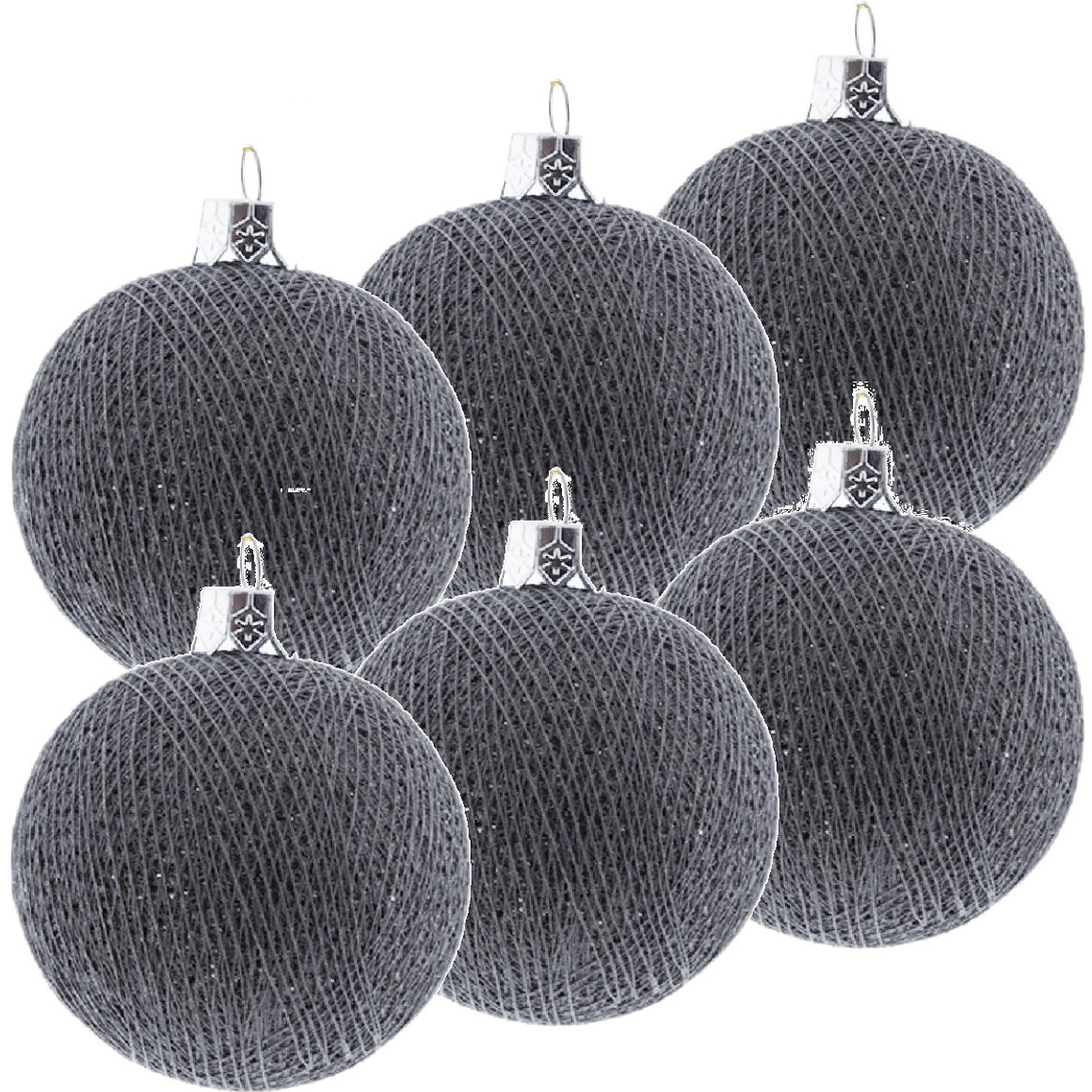 6x Grijze Cotton Balls kerstballen decoratie 6,5 cm