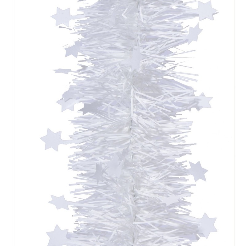 6x Kerst lametta guirlandes winter wit sterren-glinsterend 270 cm kerstboom versiering-decoratie