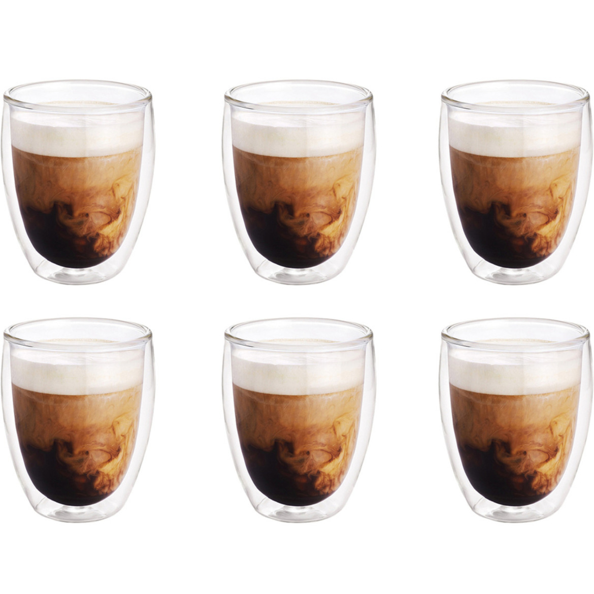 6x Koffieglazen-theeglazen dubbelwandig glas 300 ml