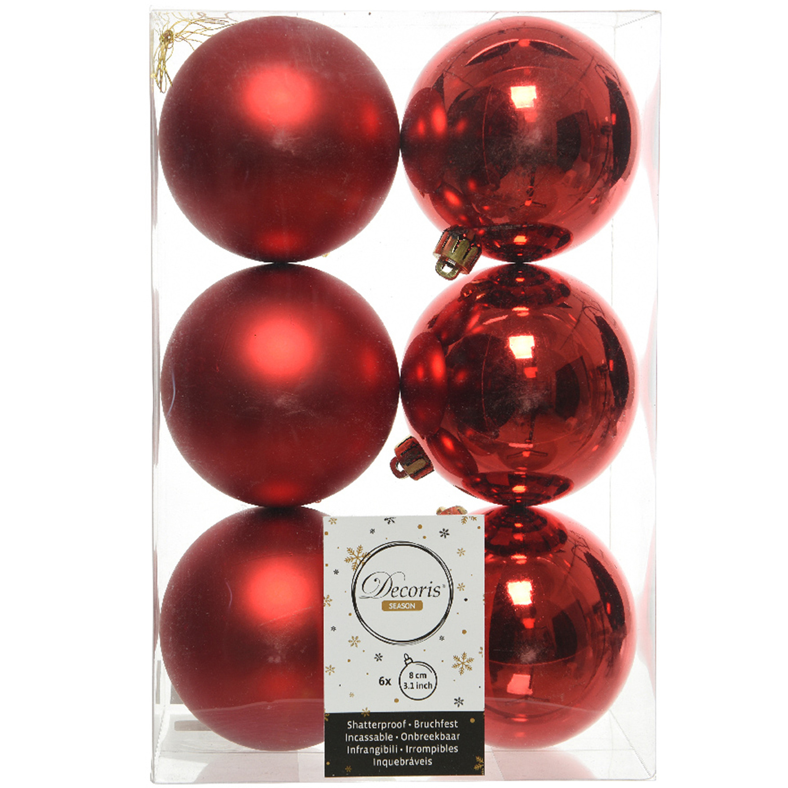 6x Kunststof kerstballen glanzend-mat kerst rood 8 cm kerstboom versiering-decoratie kerst rood