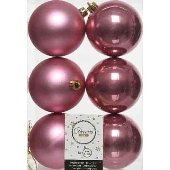6x Kunststof kerstballen glanzend-mat oud roze 8 cm kerstboom versiering-decoratie