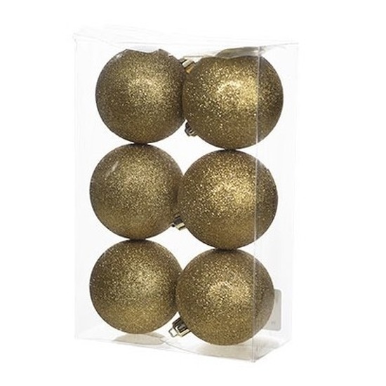 6x Kunststof kerstballen glitter goud 8 cm kerstboom versiering-decoratie