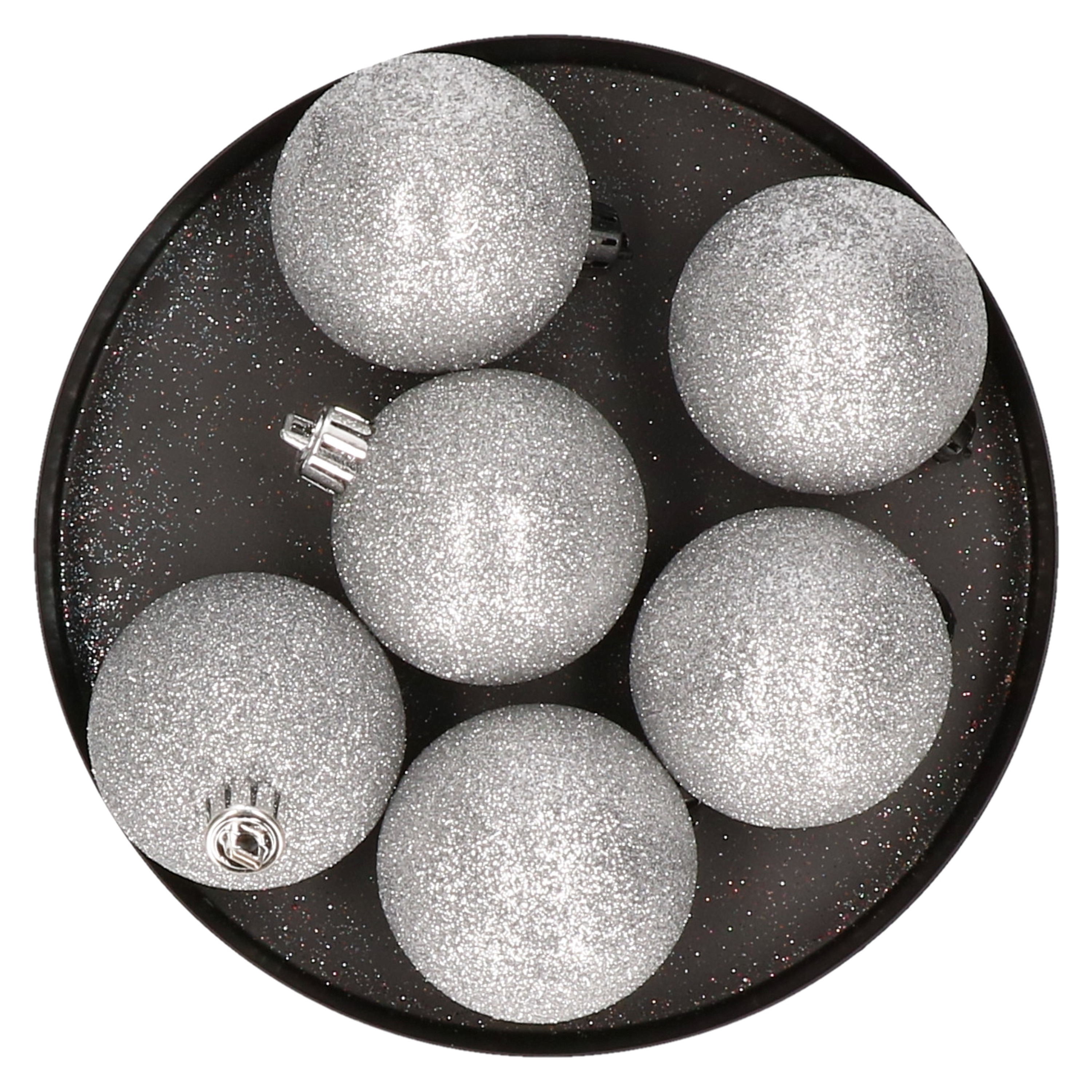 6x Kunststof kerstballen glitter zilver 8 cm kerstboom versiering-decoratie