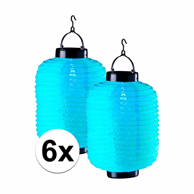 6x lampionnen op zonne energie blauw