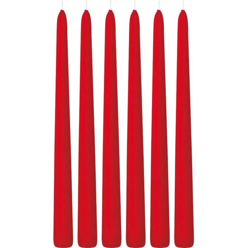 6x Lange kaarsen rood 30 cm 13 branduren dinerkaarsen-tafelkaarsen