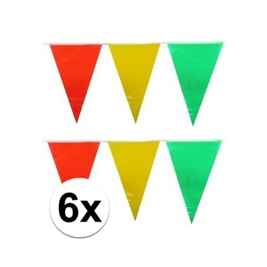6x plastic vlaggenlijn geel-rood-groen 10 meter