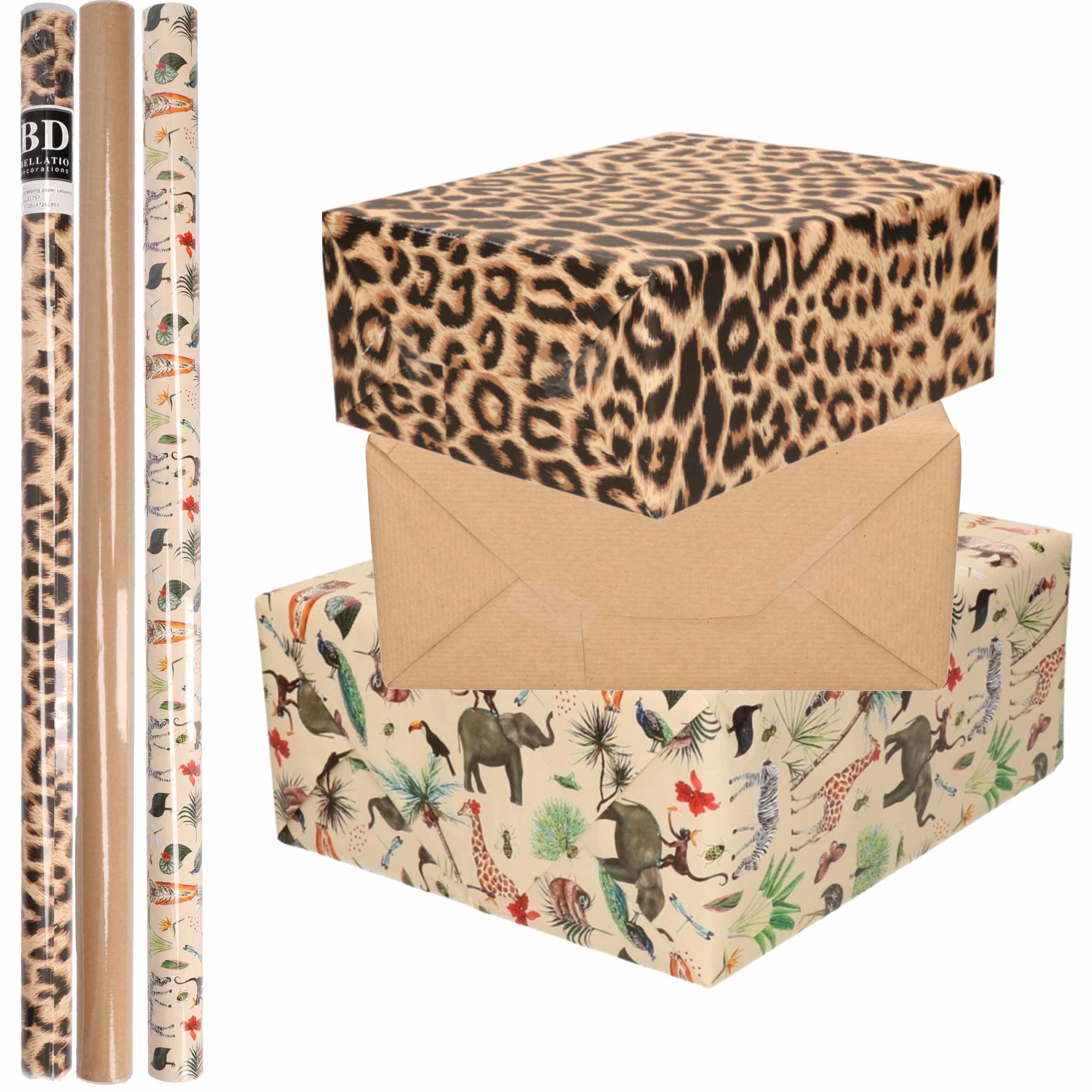 6x Rollen kraft inpakpapier jungle-panter pakket dieren-luipaard-bruin 200 x 70 cm