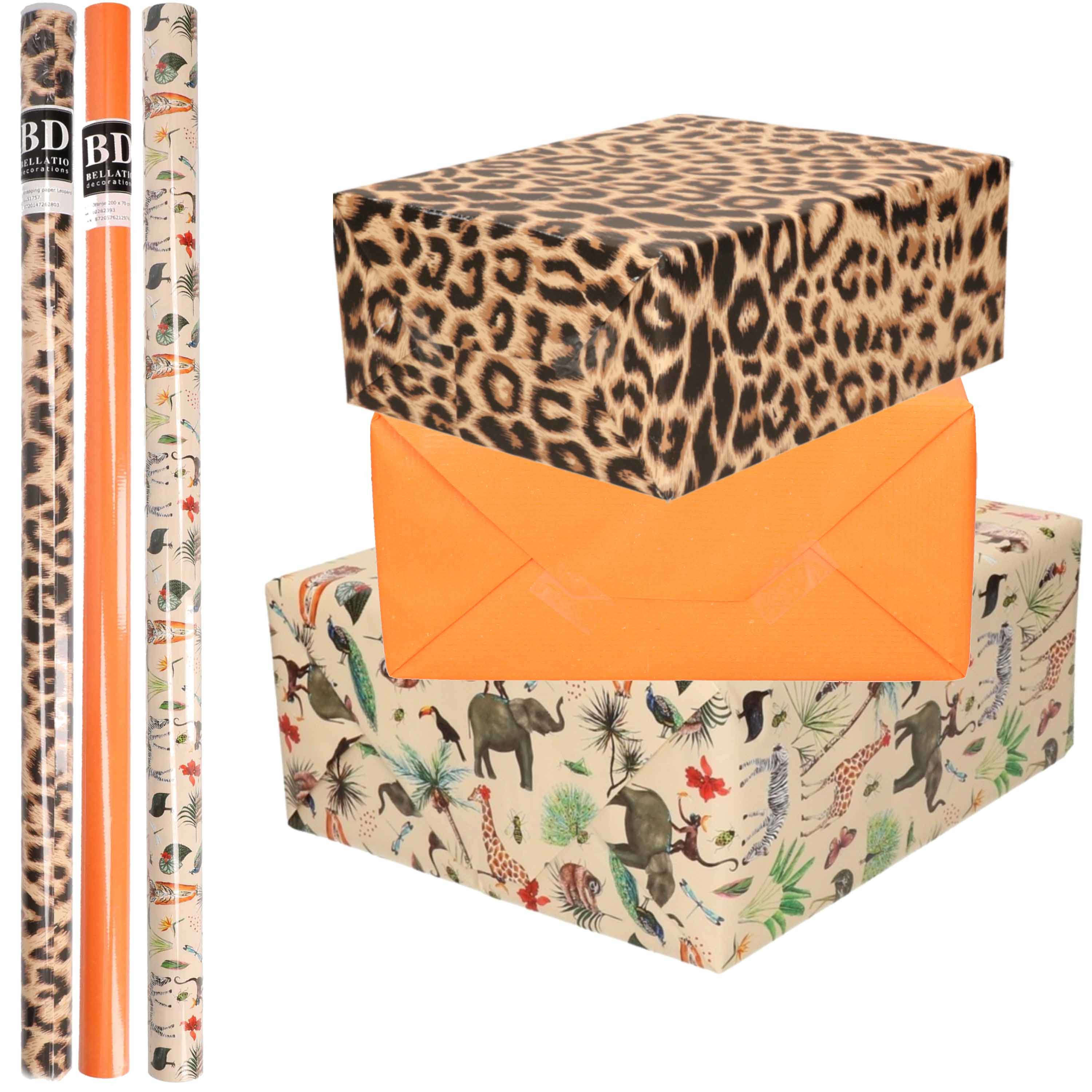 6x Rollen kraft inpakpapier jungle-panter pakket dieren-luipaard-oranje 200 x 70 cm