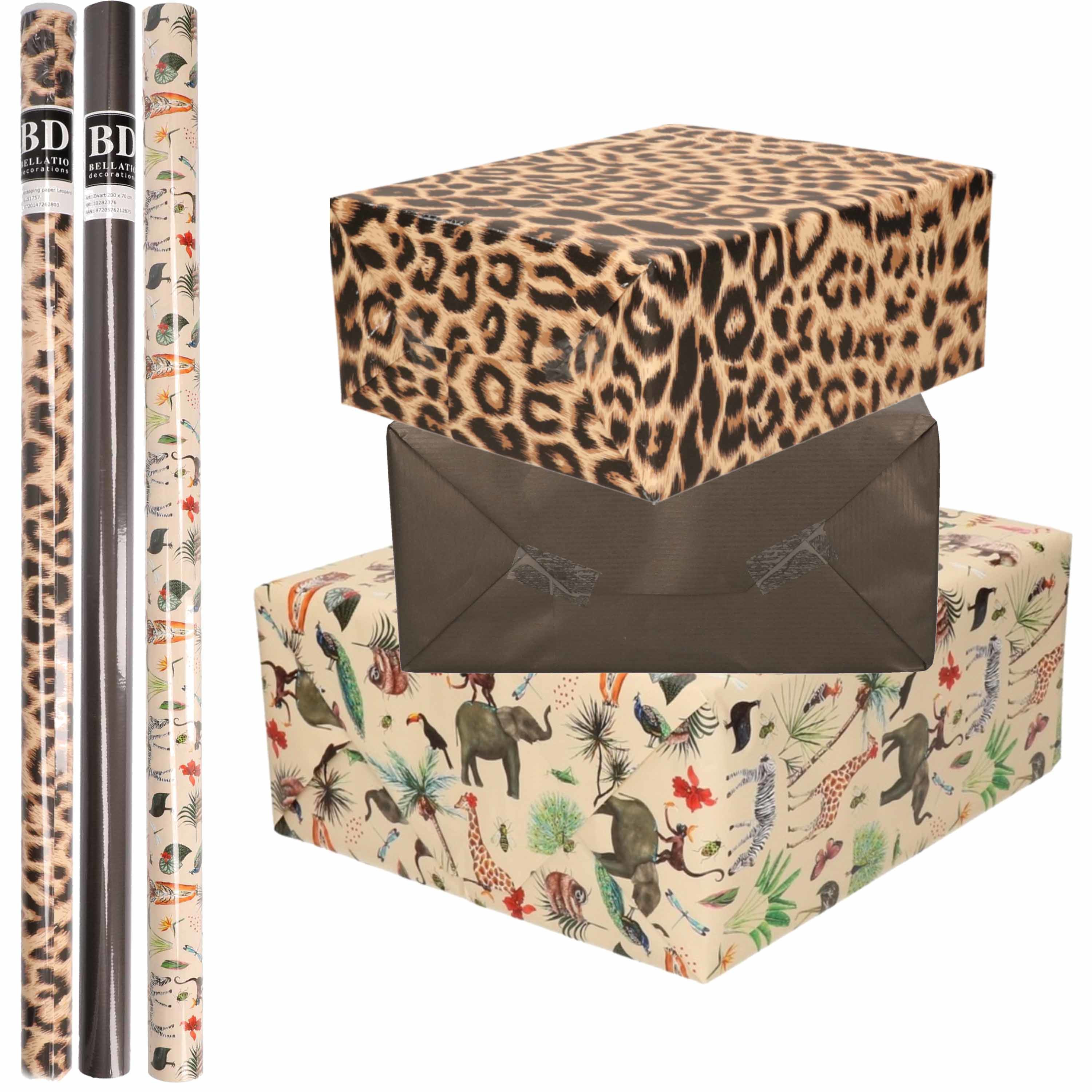 6x Rollen kraft inpakpapier jungle-panter pakket dieren-luipaard-zwart 200 x 70 cm