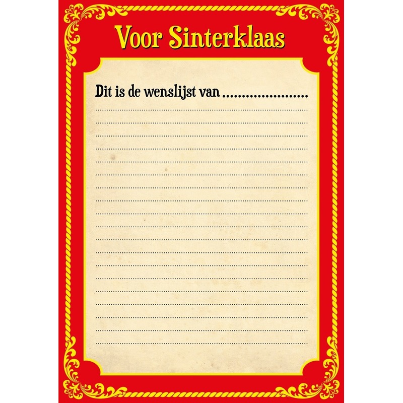 6x Sinterklaas versiering verlanglijstje + kleurplaat van papier pakjesavond