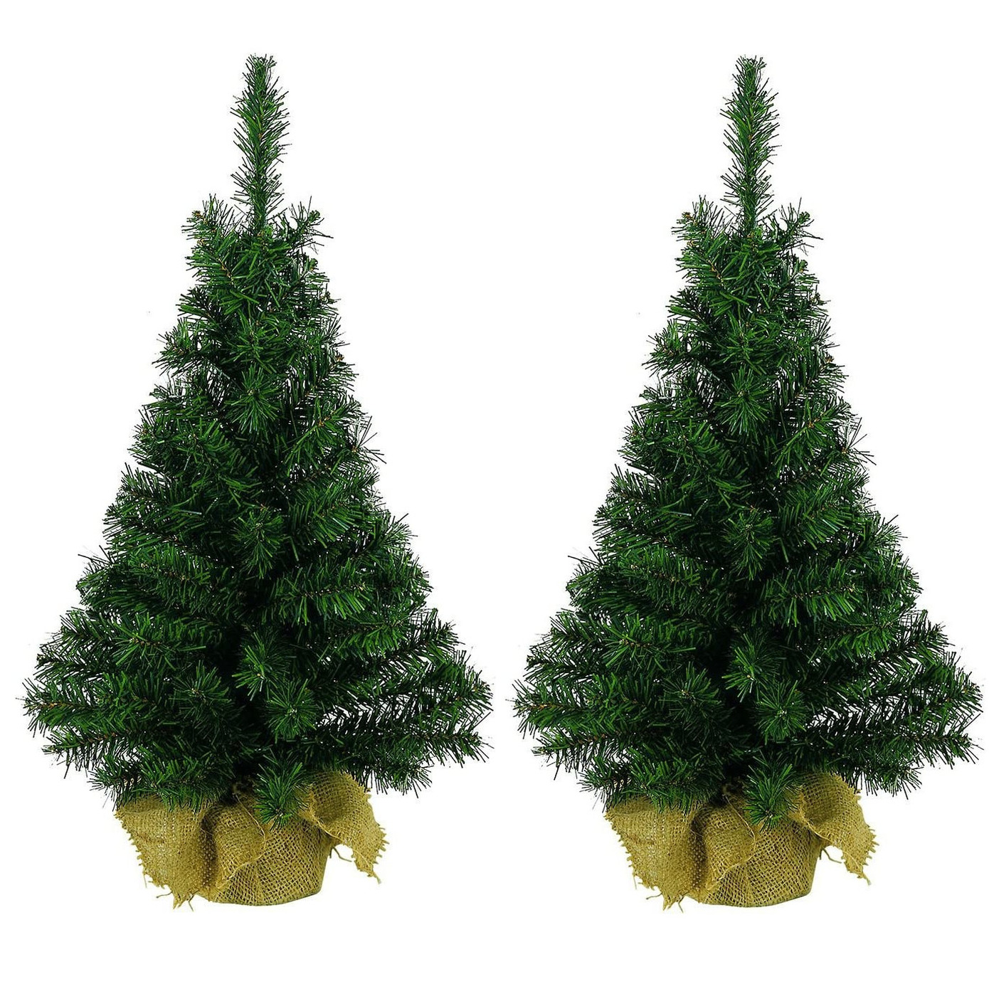 6x stuks kerst kunstbomen groen in jute zak 45 cm