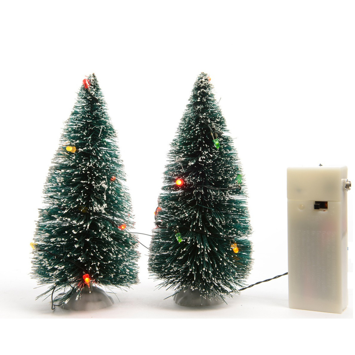 6x stuks kerstdorp onderdelen miniatuur boompjes met gekleurde verlichting 15 cm