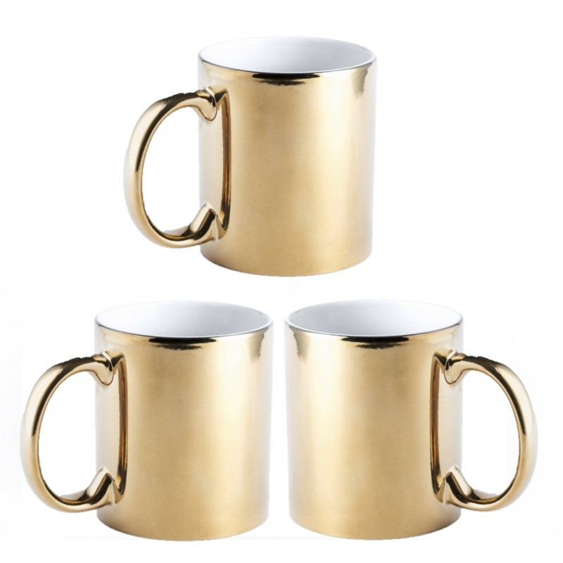 6x stuks koffiemok-drinkbeker goud metallic keramiek 350 ml