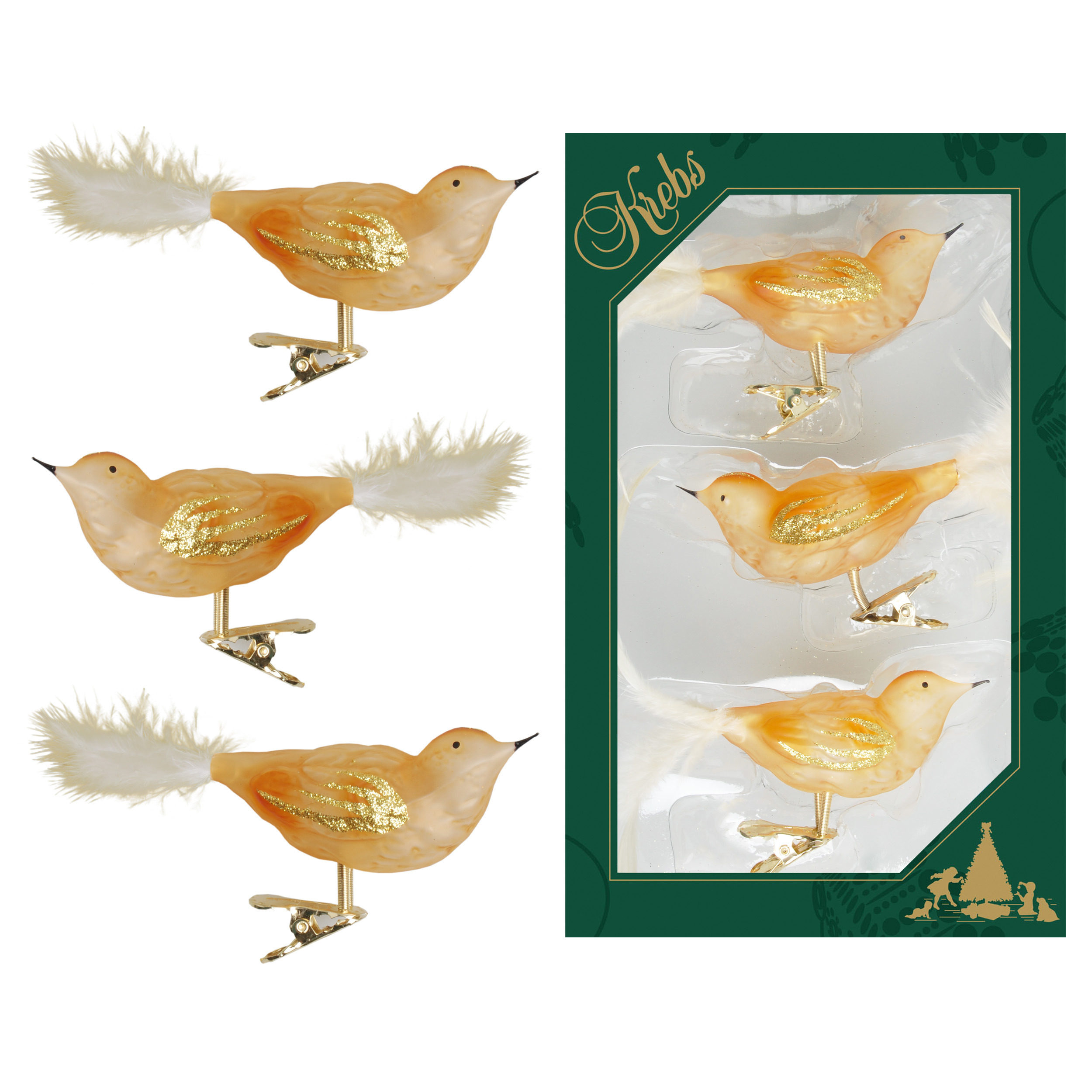 6x stuks luxe glazen decoratie vogels op clip goud 11 cm