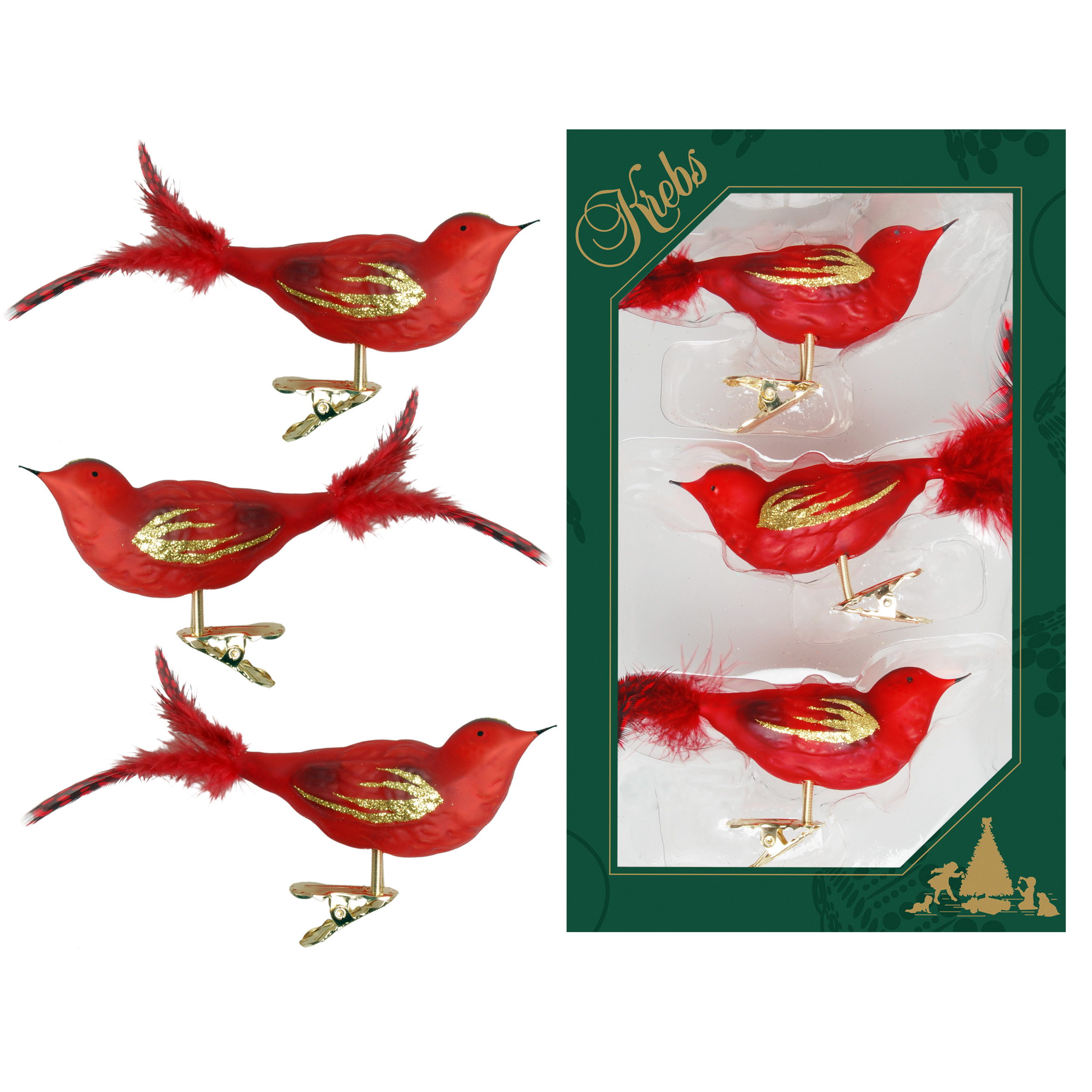 6x stuks luxe glazen decoratie vogels op clip rood 11 cm