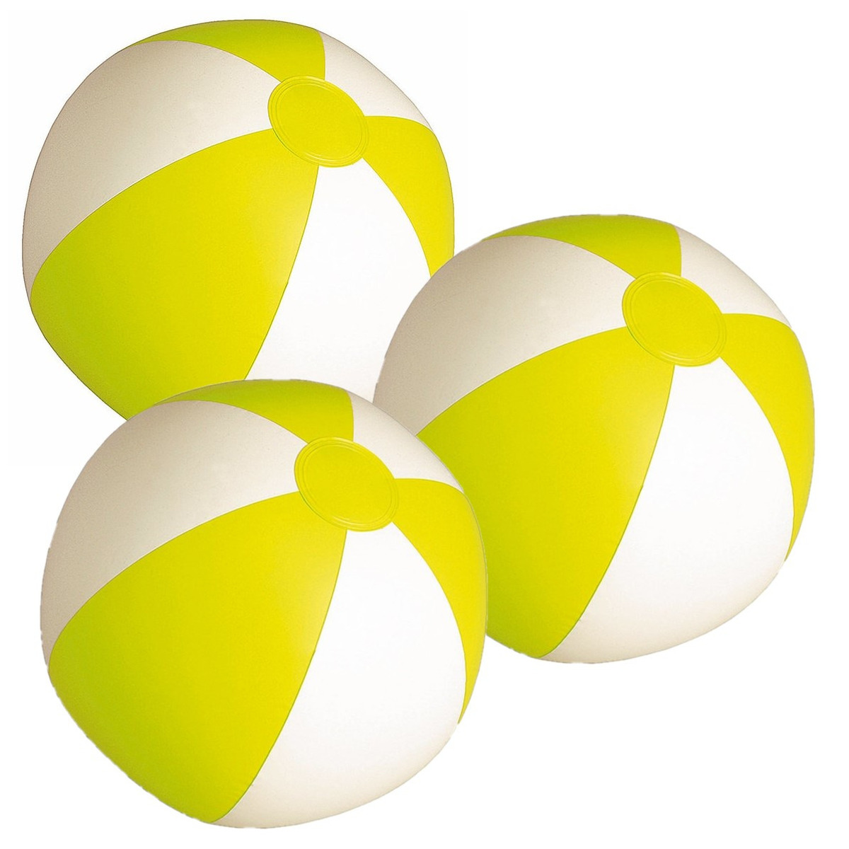 6x stuks opblaasbare zwembad strandballen plastic geel-wit 28 cm