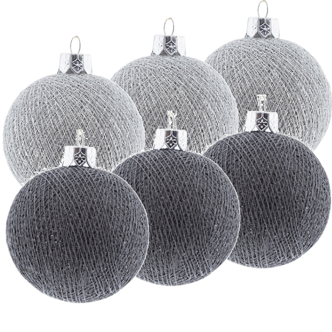 6x Zilver-grijze Cotton Balls kerstballen decoratie 6,5 cm
