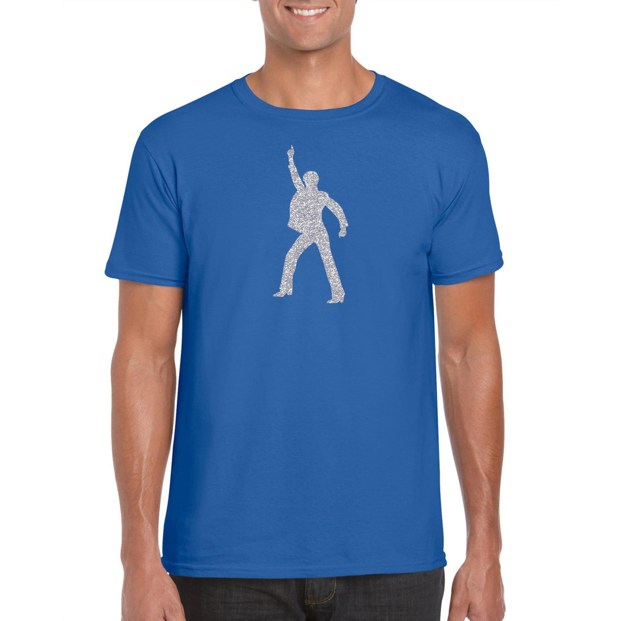 70s-80s disco t-shirt blauw voor heren