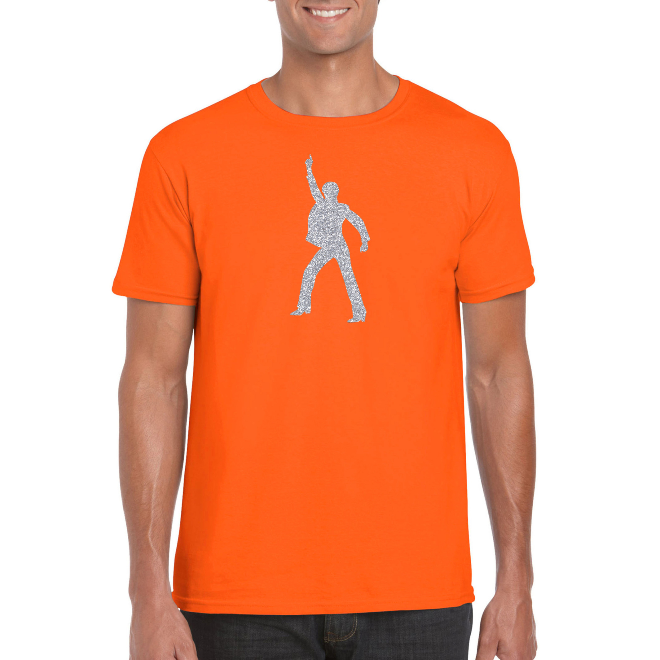 70s-80s disco t-shirt oranje voor heren