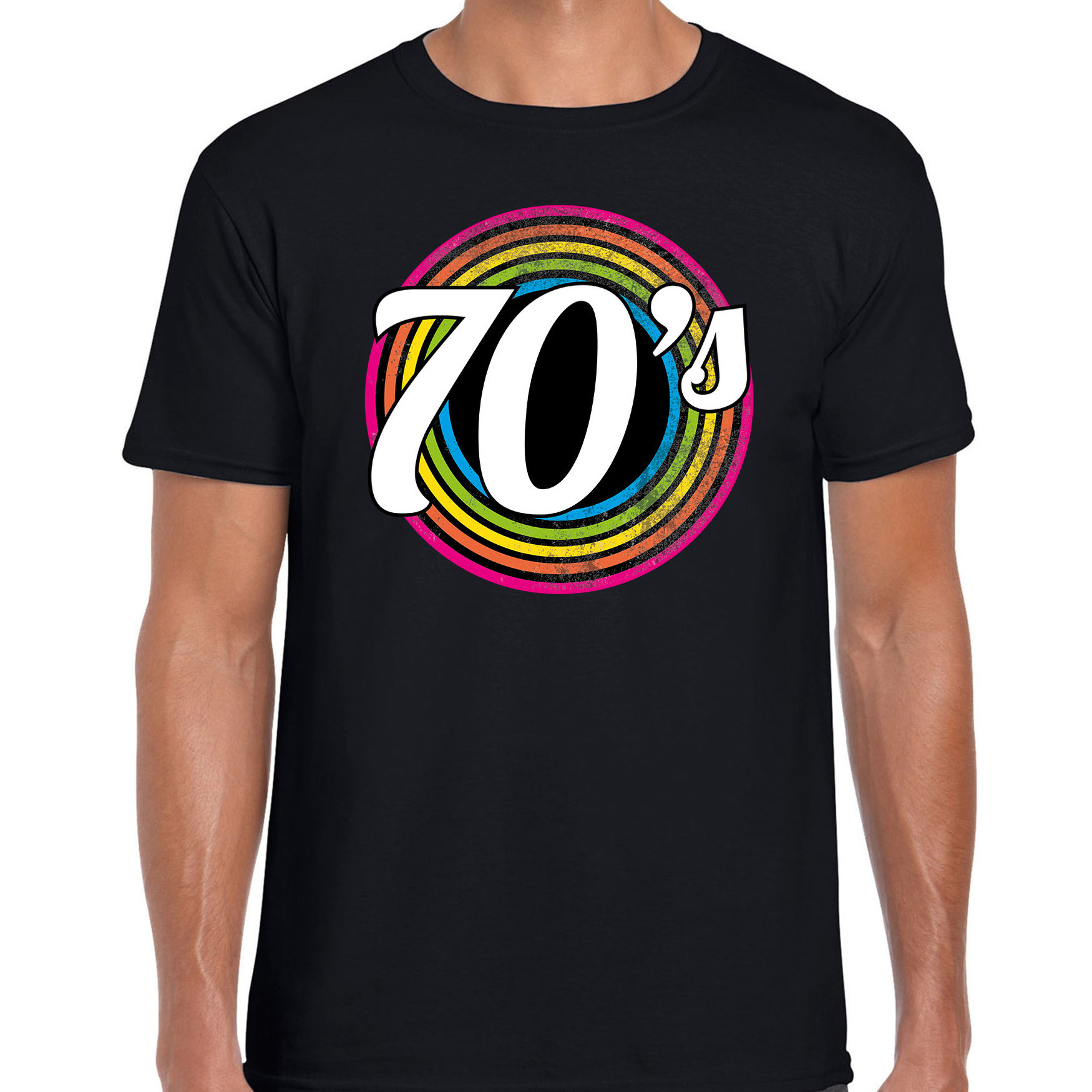 70s-seventies verkleed t-shirt zwart voor heren 70s, 80s party verkleed outfit