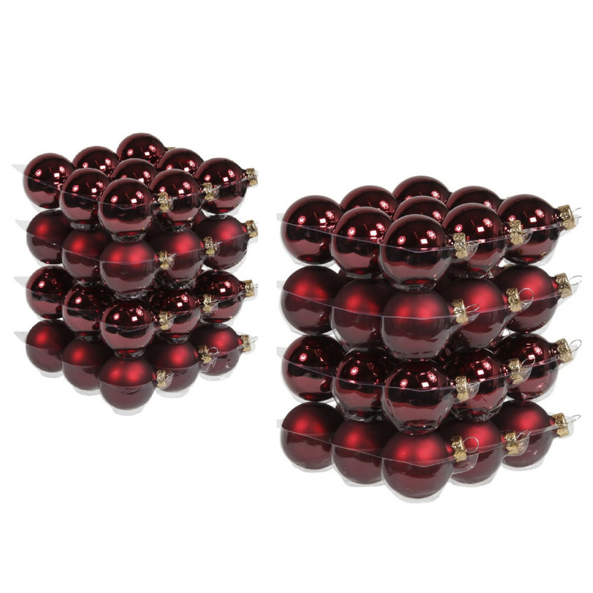 72x stuks glazen kerstballen bordeaux rood 4 en 6 cm mat-glans