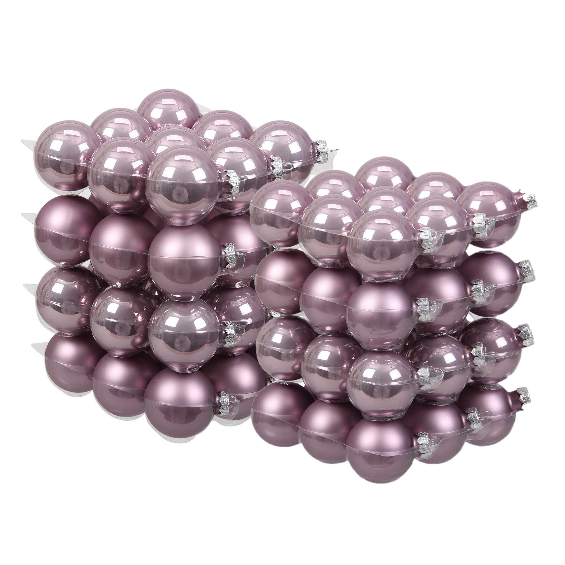 72x stuks glazen kerstballen salie paars (lilac sage) 4 en 6 cm mat-glans