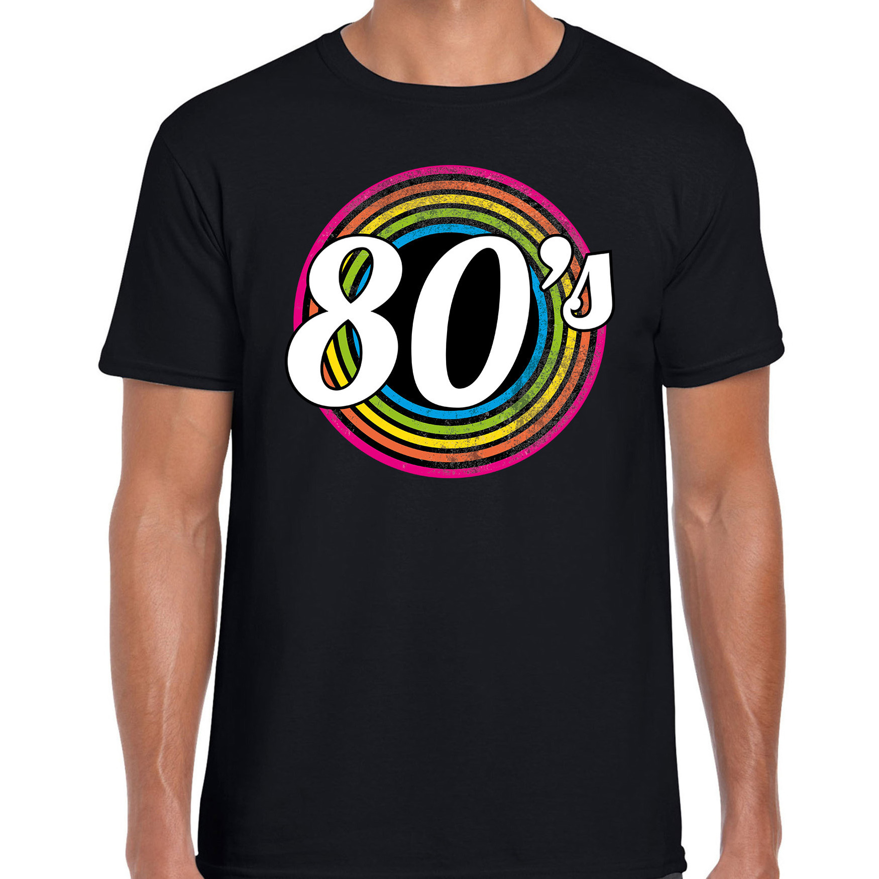 80s-eighties verkleed t-shirt zwart voor heren 70s, 80s party verkleed outfit