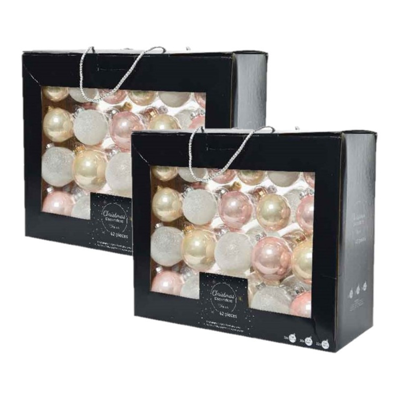 84x stuks glazen kerstballen lichtroze (blush)-parel-wit 5-6-7 cm