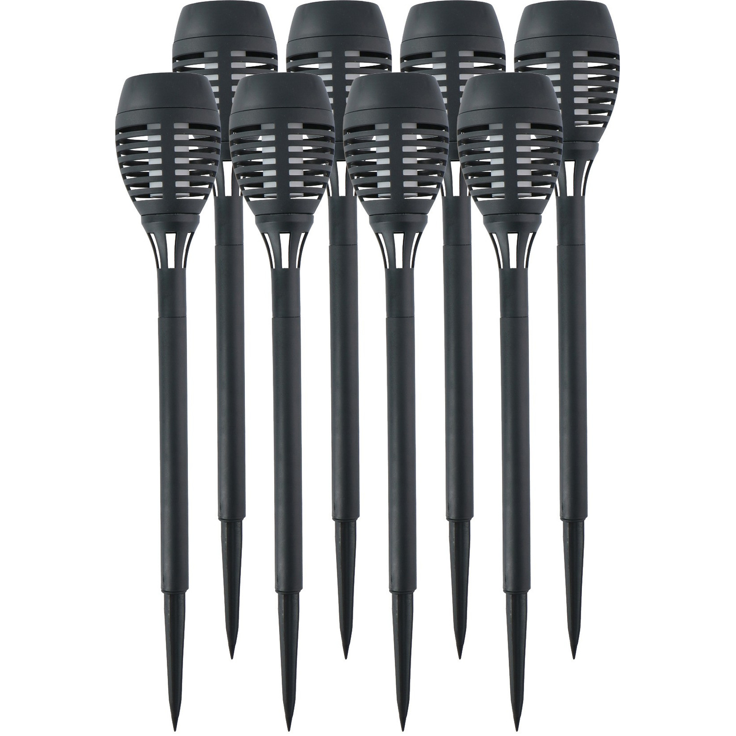 8x Buitenlamp-tuinlamp fakkels met vlameffect 48 cm zwart op steker