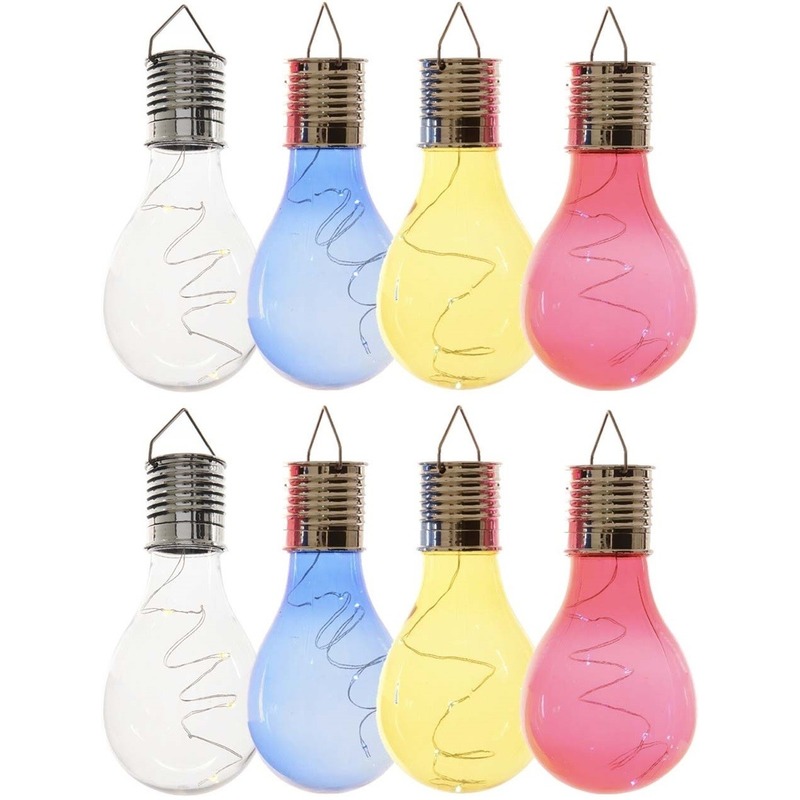 8x Buitenlampen-tuinlampen lampbolletjes-peertjes 14 cm transparant-blauw-geel-rood