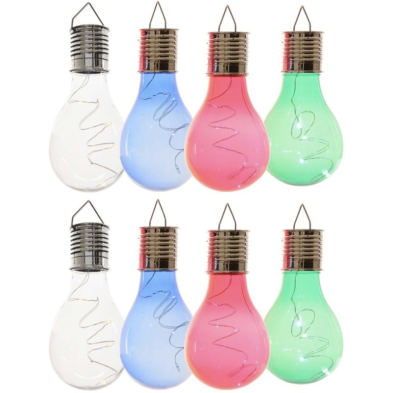 8x Buitenlampen-tuinlampen lampbolletjes-peertjes 14 cm transparant-blauw-groen-rood