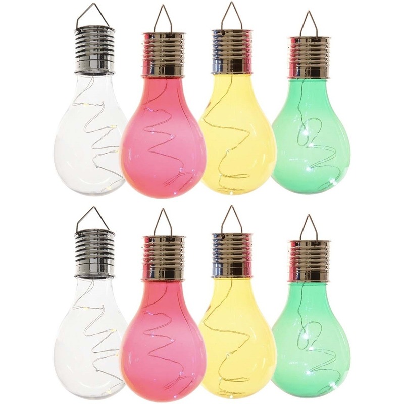 8x Buitenlampen-tuinlampen lampbolletjes-peertjes 14 cm transparant-groen-geel-rood