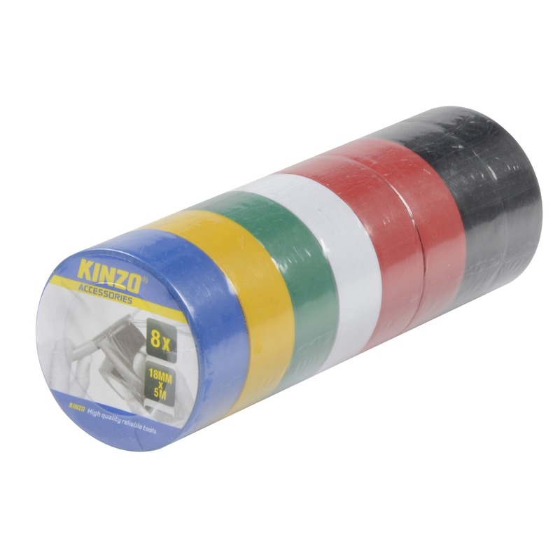 8x gekleurde rollen isolerende tape voor kabels en elektra 18 mm x 5 m