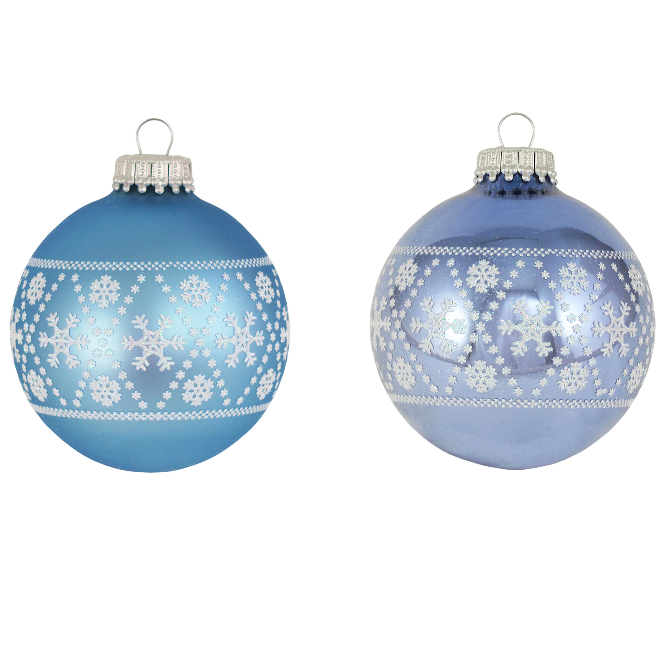 8x Glazen ijsblauwe-lichtblauwe kerstballen met witte decoratie 7 cm