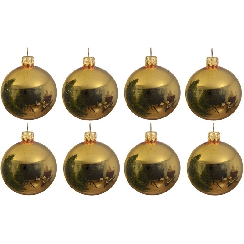 8x Glazen kerstballen glans goud 10 cm kerstboom versiering-decoratie